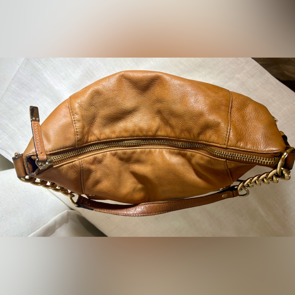 Michael Kors Bedford Large Leather Shoulder Bag Tan Luggage Brown Hobo - Picture 12 of 15